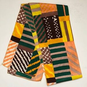 3/$15 Vintage Narrow Long Flowy Geometric Scarf Browns Oranges Yellows